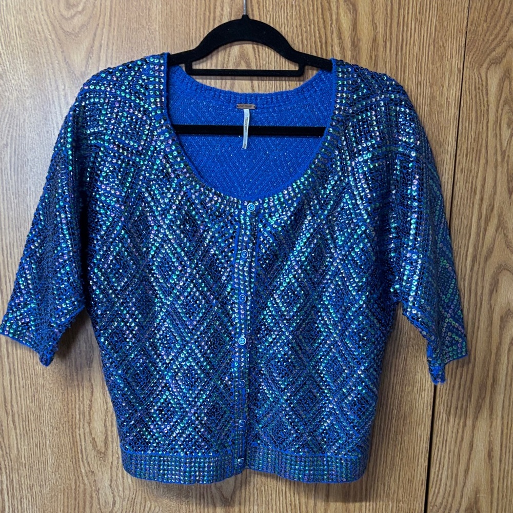 Free People Electric Blue Knit Cardigan